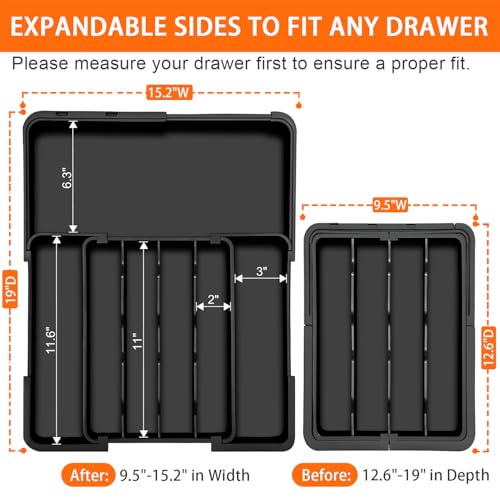 Spaclear Silverware Organizer - Expandable Kitchen Drawer Organizer, Utensil Drawer Organizer, Adjustable Plastic Flatware and Cutlery Holder, Kitchen Organizers Storage for Forks Knives, Black - color: Black, size: M(9.5-15.2"w x 12.6-19"d)
