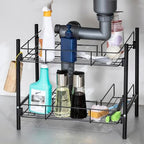 L&H UNICO Under Sink Organizers 2-Tier Removable Shelf Wire Storage Rack for Kitchen Bathroom with Towel Bar, Black