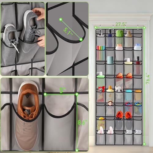 Meolsaek Over the Door Shoe Organizer with 40 Breathable Mesh Pockets, Hanging Shoe Organizer for Door with 4 Metal Hooks, Shoe Organizer for Closet, Bedroom, Bathroom, Pantry, 76.4" x 27.5" x 5"