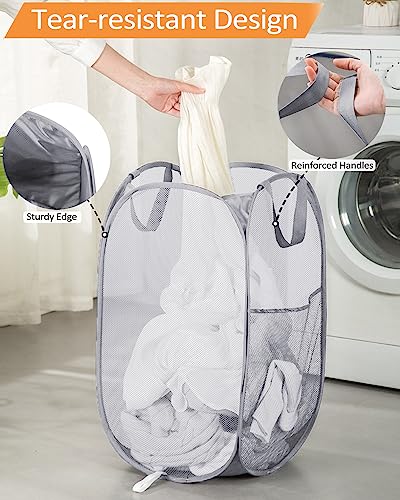 Durable Collapsible Laundry Baskets, Foldable Laundry Hamper with Side Pocket, Tear-resistant Clothes Hampers for Bathroom, Laundry, Kids Room, Dorm or Travel Grey - color: Gray, size: Pop Vertical