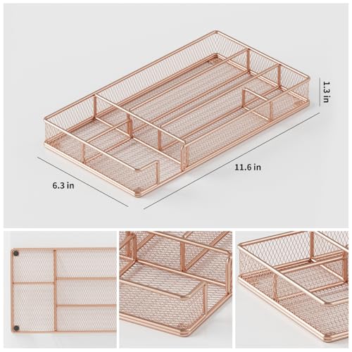 Desk Drawer Organizer Tray, Mesh Desk Organizer, Office Drawer Organizer, Desk Accessories & Workspace Organizers, Suitable for Tools, Pencils, Office Supplies Storage (Rose Gold) - color: Rose Gold