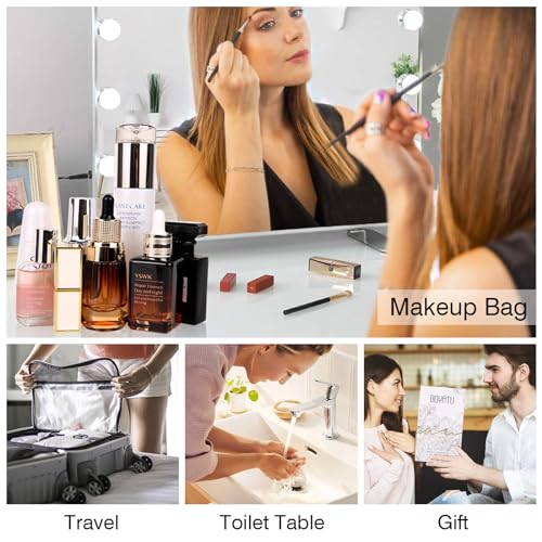 BOYATU Travel Makeup Bags Cosmetic Organizer Bag: 3 Pcs Set Large Capacity Floral Make up Bag with Compartments - Waterproof Leather Toiletry Bags with Handle for Women (01-Light Blue) - color: 01-Light Blue