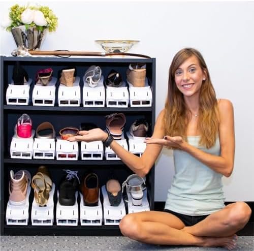 Shoepal Shoe Slots Organizer – Adjustable Shoe Rack Stacker & Storage Space Saver | Double Deck Shoe Holder for Closet, Sneakers & Heels | White – Pack of 12 - color: White, size: 12