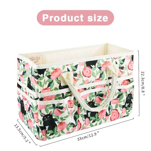 E-WEICHEN Craft Organizer Tote Bag Art Storage Caddy with Multiple Pockets Containers for Art,Craft,and Office Supplies Storage.Rose Cat - color: Rose Cat