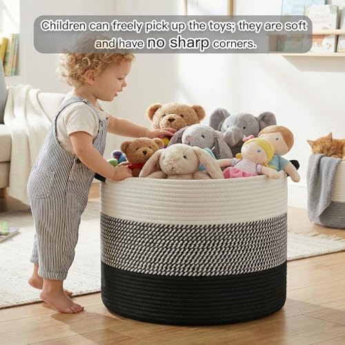 Artfeel 70L Large Cotton Rope Basket, Decorative Woven Blanket Storage for Living Room, Boho Toy Storage & Toy Box for Kids, Versatile Laundry Basket & Nursery Hamper for Blankets(Black) - color: Black, size: 70L