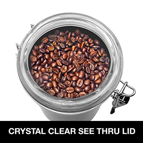 Oggi Stainless Steel Kitchen Canister 62 fl oz - Airtight Clamp Lid, Clear See-Thru Top - Ideal for Kitchen Storage, Food Storage, Pantry Storage. Large Size 5" x 7.5". - color: Stainless Steel, size: 62 Fluid Ounces, style: Airtight Canister