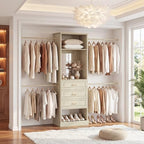 Unikito Closet System, 4FT - 9FT Closet Organizer with Mirror, Luxury Walk in Closet Insert with Drawers and 4 Hanging Rods, Sturdy Wood Wardrobe Closet Garment Rack with 25” Tower, White Oak - color: White Oak
