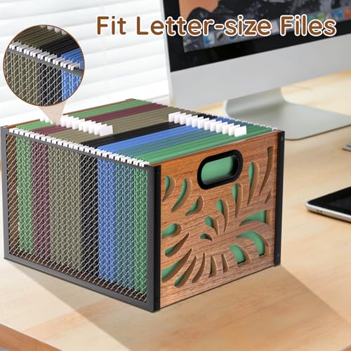 handrong Wood File Box,Hanging File Folder Organizer for Letter & A4 Size,Decorative Desk Files Organizer Box Bin,Portable Hanging File Storage Boxes,Desktop Files Organizer for Home Office Cabinet