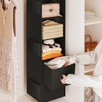 YOUDENOVA Hanging Closet Organizer, 5 Tier Hanging Closet Shelves with 6 Side Pockets and 2 Drawers, Black - color: Black