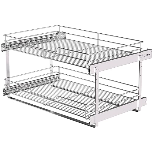 JOWBOOW (26" W x 22" D 2-Tier Cabinet Roll Out Shelves | Extra Wide Slide Out Drawers for Kitchen Cabinets, Heavy Duty Pull Out Cabinet Organizer 22 Inch Deep - size: 26 x 22 Inch