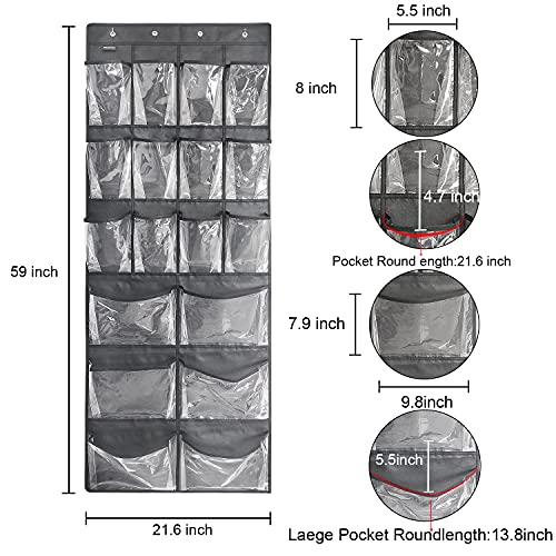 2 Pack Extra Large Hanging Over Door Shoe Organizers,closet shoe organizer shoe rack organizer shoe storage,12+6 Crytal Pockets,8Hooks,black (59"x 21.6") - color: B-Black&Clear
