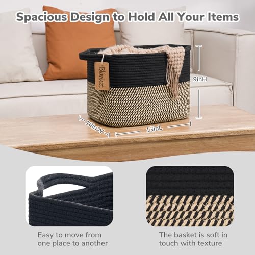 Goodpick Woven Storage Basket for Shelves, Small Wicker Baskets for Shoes,Towel, Toy Baskets Storage Kids, Empty Gift Basket with Handles, 13 x 10 x 9 Inches - color: Black Jute, size: 13"L x 10"W x 9"H