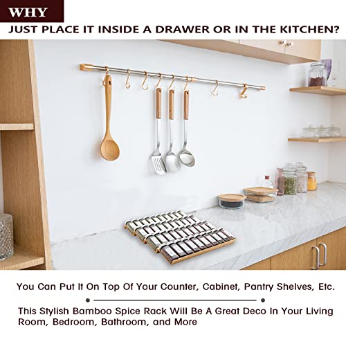 Bamboo Spice Rack Drawer Organizer - 8 Pieces Set- 9" Wide Per Piece - Combine Pieces Into 18" Wide Rack (9" or 18") - size: 18"