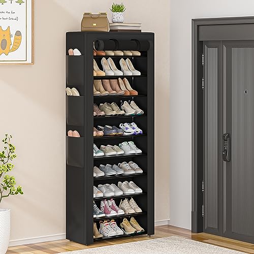 OYREL Large Shoe Rack, Black, 6 Side Pockets, 23.6" Wide x 11.4" Deep x 68.9" Tall, 36-41 Pairs of Shoes - color: Black