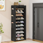 OYREL Large Shoe Rack, Black, 6 Side Pockets, 23.6" Wide x 11.4" Deep x 68.9" Tall, 36-41 Pairs of Shoes - color: Black