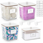Laundry Pods Storage Container, Clear Laundry Room Organization and Storage,Detergent Powder Container,with Wooden Lids & Labels, 3+1 Pack（White） - style: 3+1-White