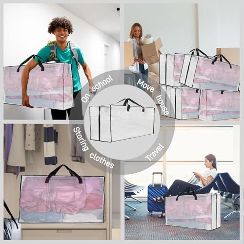3 Pack Heavy Duty Moving Bags, Extra Large Clear Storage Bags with Zipper and Handles, Moving Boxes & Storage Bins Alternative, Packing Supplies, Moving Supplies for Dorm Room Essentials - size: 3 Pack