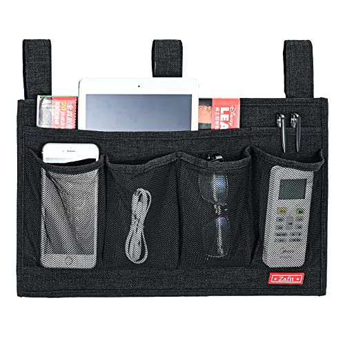 Zafit Linen Bedside Caddy, Bedside Storage Organizer for Hospital Beds, College Dorm Rooms or Baby Bed (6 Pockets-Black) - color: Black, size: 6 Pockets