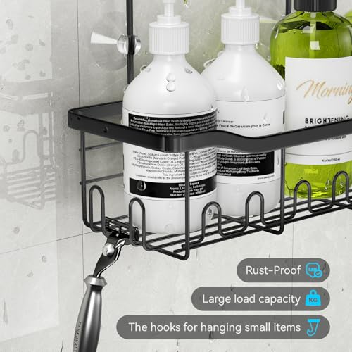 BYT Shower Caddy Hanging, Organizer Hanging for Bathroom, Shower Basket with Hooks, Shower Storage, Shelf, Rack No Drilling for Faucet or Cross Bar (Black) - color: Black