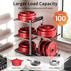 PureBox Pots and Pans Organizer Rack with Lid Holder – 8 pots, Solid Steel Shelves Heavy Duty Adjustable Under Cabinet Pot Rack, Double-Sided Cabinet Organizer, Holds 100Lbs, Black - color: Black Carbon Steel Pot Rack