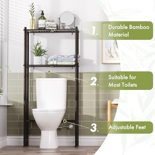 AmazerBath Bamboo Over The Toilet Storage Shelf, 2-Tier Over Toilet Bathroom Organizer Rack, Bathroom Shelves Over Toilet Space Saver, Espresso - style: Espresso-2-tier