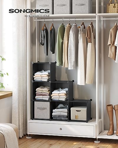 SONGMICS 6 Cube Storage Organizer, Modular Bookshelf, DIY Closet Organizers and Storage, Plastic Stackable Shelves, 11.8 x 11.8 x 11.8 Inch Cubes, with Feet and Rubber Mallet, Black ULPC06H - color: Black, size: 11.8"L x 11.8"W x 11.8"H