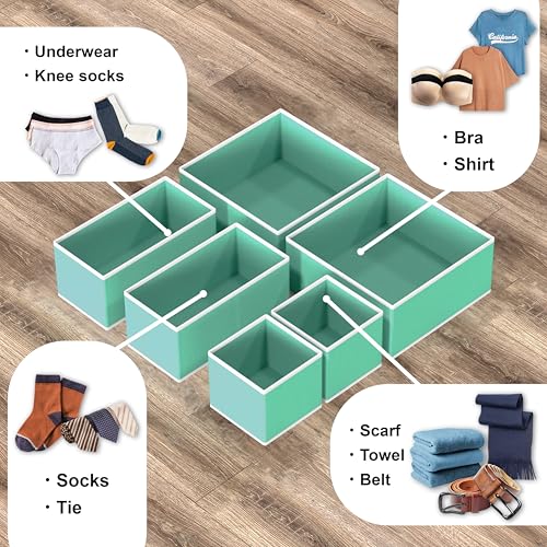 Simple Houseware Underwear Drawer Organizer for Lingerie/Undergarment/Bra/Panty/Sock/Onesie, Set of 6, Turquoise - color: Turquoise, size: Set of 6 - 2L / 2M / 2S