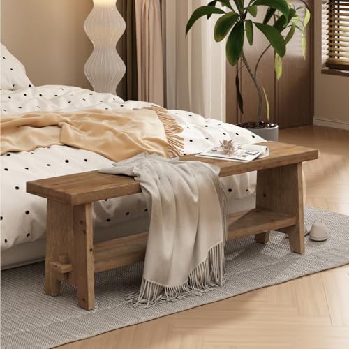 HOKYHOKY Solid Wood Entryway Bench - 54.3" Farmhouse Long Storage Bench, Rustic Narrow Bench Seat for Indoor, Entryway, Dining Room, Living Room and Hallway, Brown - size: 54.3"
