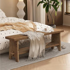 HOKYHOKY Solid Wood Entryway Bench - 54.3" Farmhouse Long Storage Bench, Rustic Narrow Bench Seat for Indoor, Entryway, Dining Room, Living Room and Hallway, Brown - size: 54.3"