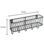 MyGift Wall Mounted Metal Entryway Mail Holder and Key Organizer Rack with 5 Hooks, Decorative Storage Basket and Hanger Hooks for Keys, Lanyard, Keychain, Light Coat