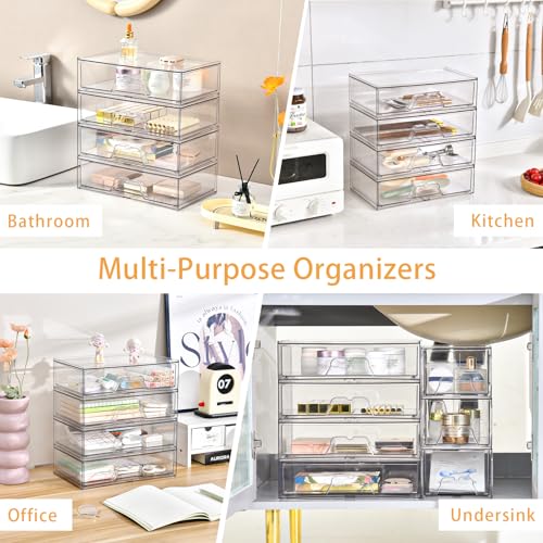 3 Pack Stackable Makeup Organizer, 12.1''L Acrylic Bathroom Organizer and Storage Undersink Drawer, Cosmetics and Beauty Supplies,Clear Plastic Storage Bins for Vanity,Pantry,Desk,Cabinet,Kitchen - style: 3pack Wide