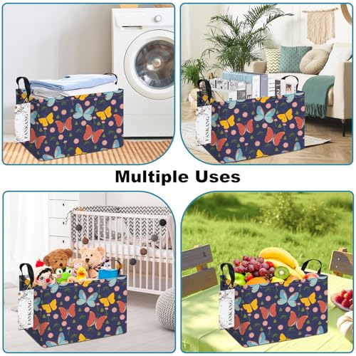 FANKANG Storage Bins, Nursery Hamper Canvas Laundry Basket Foldable with Waterproof PE Coating Large Storage Baskets for Kids Boys and Girls, Office, Bedroom, Clothes,Toys(Rec-Colorful Butterfly ） - color: Rec-Colorful Butterfly
