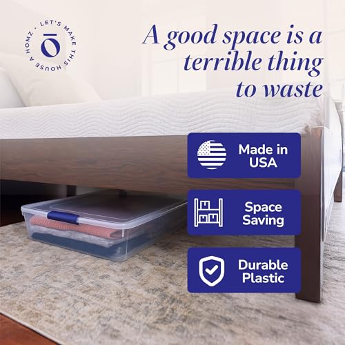 HOMZ 2-Pack Under Bed Storage, Clear Plastic Containers with Lids, 60 Quart, Blue Latch - Stackable Underbed Organizer Bins for Shoes, Bags, Clothes, and Towels - color: Blue, size: 60 Quart