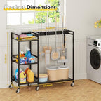 Broom Holder with Cleaning Supplies Organizer, Movable Broom Closet Storage Cabinet with Cleaning Caddy, Cleaning Cart with Mop Rack, Janitorial Housekeeping Cart on Wheels, Laundry Room Organization - size: Large