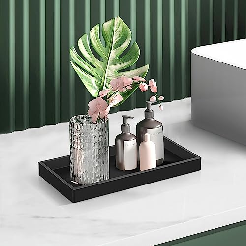 Bathroom Counter Tray,EG-SIPRO High-Grade Thickened Silicone Bathroom Vanity Tray,Shatterproof Durable Rectangle Bathroom Tray Soap Dispenser Tray for Bathroom Countertop - color: Black, size: 7.8" x 3.9" x 0.8" + 10.6" x 5.1" x 0.8"