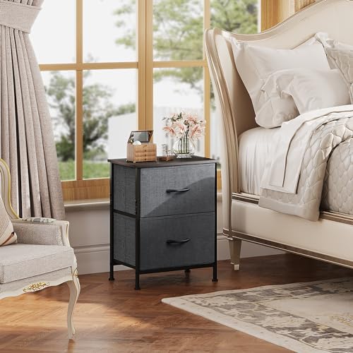 WLIVE Night Stand Set 2, Dresser and Nightstand Sets, Small Dresser for Bedroom with 2 Drawers, End Table with Fabric Bins for Closet, Bedside Furniture, College Dorm, Dark Grey - color: Dark Grey (Set of 2), size: 11.8"D x 15.7"W x 20.9"H