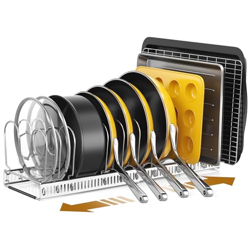 ORDORA Pots and Pans Organizer under Cabinet with Pan Holder: Expandable 11.8"-22.8" Kitchen Cabinet Organizer Rack, 12 Adjustable Dividers Storage for Cookie Sheets, Cutting Boards & Lid, Silver - color: Silver, size: 12 Dividers