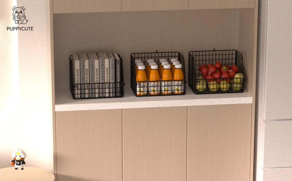 PUPPYCUTE Stackable Wire Storage Baskets for Kitchen Closet Pantry, Hanging Closet Organizers Storage Shelves Organization, Wall Mount Metal Basket Bins, Clothing Vegetable & Fruit Organizer 5 pcs - color: Black-5pcs