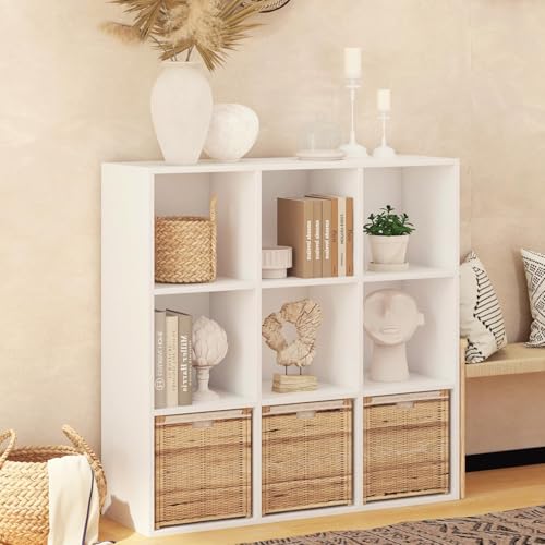 Wooden 9 Cube Storage Organizer with Closed Back Panel,White Cube Shelf Cubby Storage Organizer with Compartments for Living,Bookshelf, Easy to Install (White, 9 Cube-11in) - color: White, size: 9 Cube-11in