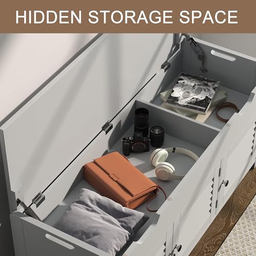 ChooChoo 41.3" Shoe Storage Bench with Lift Top Storage, Entryway Bench with Cushioned Seat, Adjustable Shelf, Shoe Cabinet with Hidden Space, for Entryway, Bedroom, Living Room, Grey - color: Grey, size: 13.78"D x 41.34"W x 19.69"H
