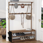 AMBIRD 6-in-1 Bamboo Hall Tree with Shoe Storage, Entryway Organizer Shoe Bench with 16 Coat Hooks and Cloth Bag, Sturdy Bamboo Storage Bench, 46 * 15 * 70 inches Brown - style: Classic, 47''L