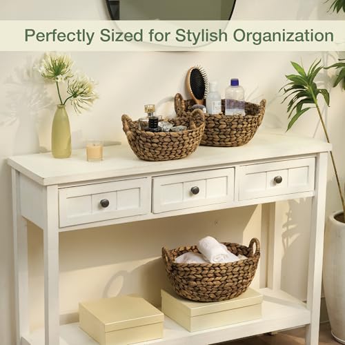 Set of 3 Wicker Storage Baskets for Organizing - Woven Decorative Baskets with Handles - Organizers for Bathroom, Kitchen, and Shelves (Espresso) - color: Black Hyacinth
