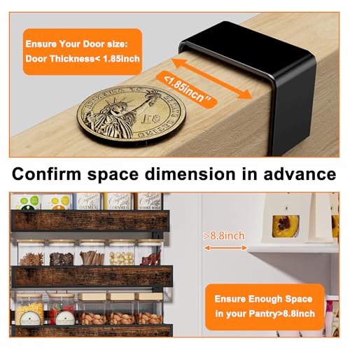 6 Tier Over The Door Pantry Orangizer 2 IN 1 Wall Mounted or Hanging Spice Rack with Adjustable Wood Basket,Heavy Duty Seasoning Storage Shelf for Kitchen Pantry and Bathroom - color: Black-Wood, size: 6 Tiers