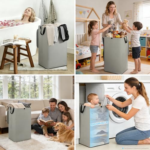 80L Large Laundry Hamper with Lid, Foldable Laundry Bag for Washing Machine with Removable Inner Bag, Dirty Hampers for Bedroom, Bathroom,Laundry Room, College (Grey) - color: Grey
