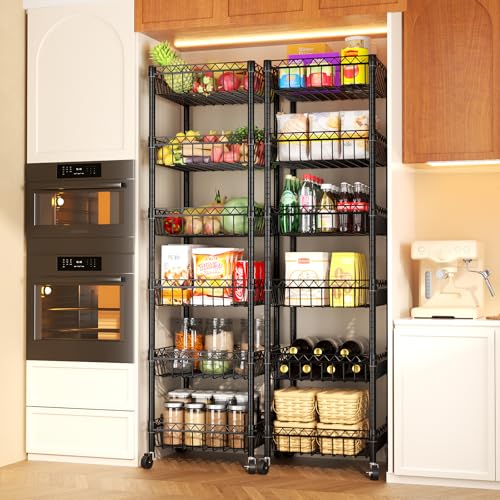 SINGAYE 6 Tier Shelf Wire Rack Shelving with Wheels Metal Storage Shelves Adjustable Closet Bathroom Organizers Baskets Pantry Kitchen Garage Laundry Room 13.5" D x 13.5" W x 63" H Black - color: Black, size: 6-Tier[13.5"Dx13.5"Wx63"H]