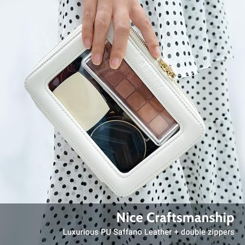 Aveniee Clear Makeup Bag Set (2-Piece Mini & Midi) - Travel Toiletry Organizer for Women, Waterproof Cosmetic Pouch & Car Accessory for Travel Size Toiletries, White - color: Off-White, style: Compact Duo