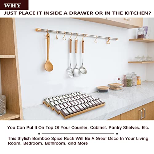 Bamboo Spice Rack Drawer Organizer - 8 Pieces Set- 11" Wide Per Piece - Combine Pieces Into 22" Wide Rack (11" or 22") - size: 22"