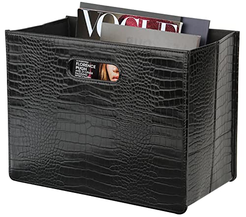 HofferRuffer Magazine Basket Holder, Foldable Magazine Rack, Document File Holder Organizer, File Folder, Newspaper Storage Bin Organizer for Home or Office (Black Croco) - color: Black Croco