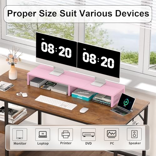 Dual Computer Monitor Stand Riser, Desk Organizers and Accessories, Printer & TV Stand, Desk Shelf, Office Desk Accessories & Desktop Workspace Organizer for Office Supplies, Pink - color: Pink