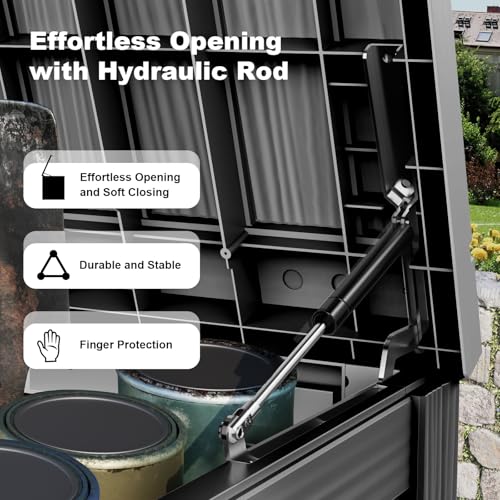 180 Gallon Waterproof Outdoor Storage Box, UV Resistant Resin Deck Box with Hydraulic Rod for Reinforced Stability, Perfect for Patio, Garden, and Pool（Black，180 Gallon） - color: Black, size: 180 Gallon